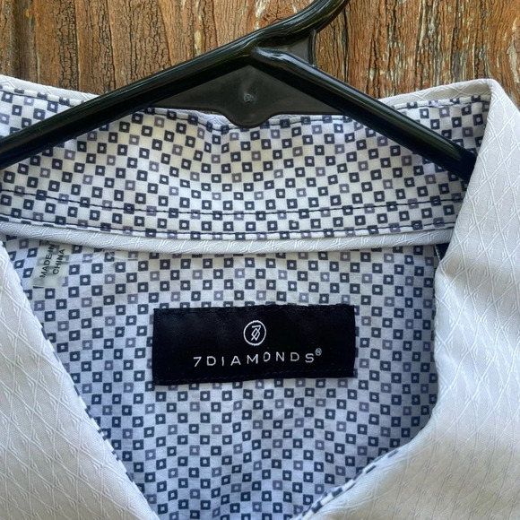 7 Diamond Men’s White Grey Western Detailed Long Sleeve Button Down Size Large - Picture 6 of 12